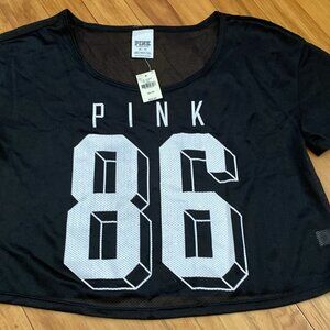 Pink black and white netted cropped top shirt XS shirt